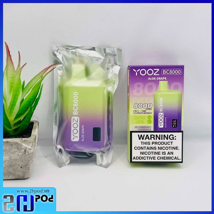  Pod YOOZ BC8000 vị Nho nha đam - Aloe Grape 8000 hơi dùng 1 lần sạc được (Disposable Pod) 