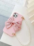 Ốp điện thoại thắt nơ có dây đeo đính ngọc trai cho iPhone 