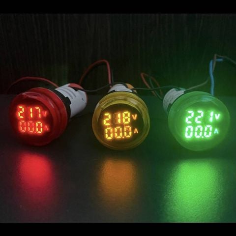  Đèn báo pha hiển thị Volt & Ampe ED16-22VA 