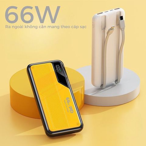  Sạc dự phòng 20.000 mAh 2 cổng sạc vào Type C và Micro USB, 2 cổng ra USB có tích hợp sẵn 2 cáp sạc iphone và type C 