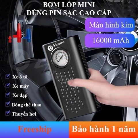  Bơm lốp mini di động cầm tay dùng pin sạc cao cấp màn hình kim 
