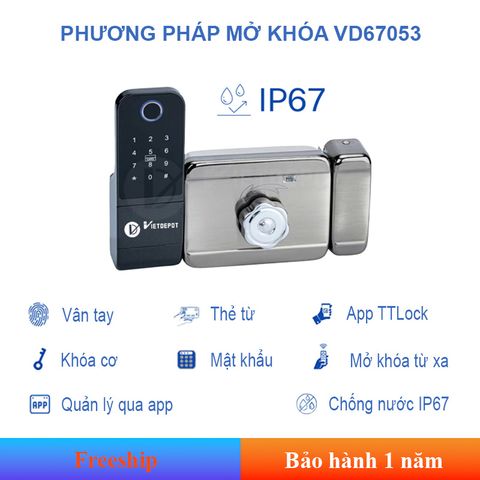  Khóa cửa cổng thông minh 1 chiều chống nước VD67053 