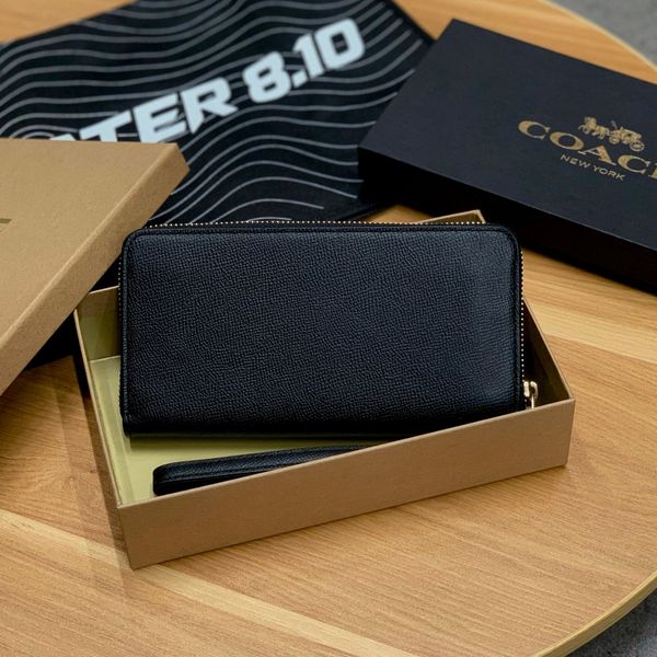 822 - Ví Coach dáng dài cầm tay khóa Zip Around Wallet 'Black' - C3441