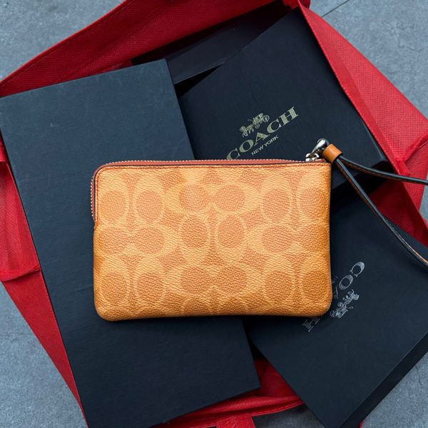 777 - Ví Coach Orange Corner Zip Monogram Wristlet in Signature Canvas - 91178 - IMNXU