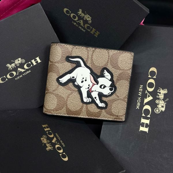 163 - Ví Coach da Nam 3 In 1 Canvas Dáng Gập Vuông, Kèm Card Holder