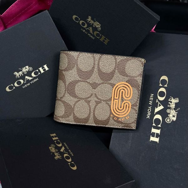 163 - Ví Coach da Nam 3 In 1 Canvas Dáng Gập Vuông, Kèm Card Holder