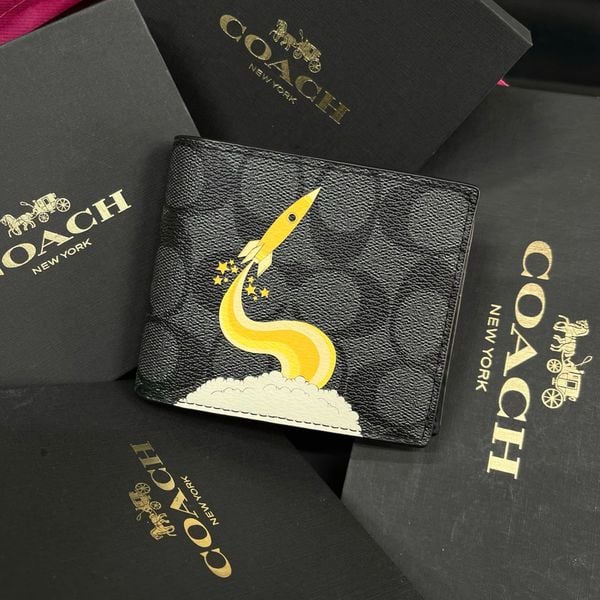 163 - Ví Coach da Nam 3 In 1 Canvas Dáng Gập Vuông, Kèm Card Holder