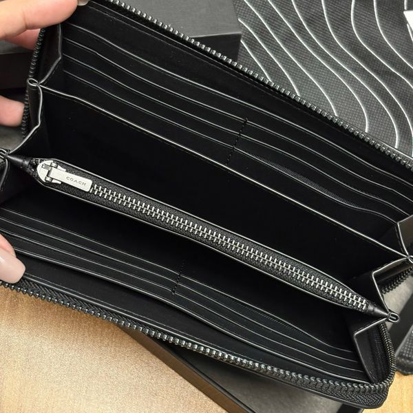 823 - Ví Coach cầm tay dáng dài khóa Zip Around Wallet In Signature Canvas 'Charcoal/Black' - CW778