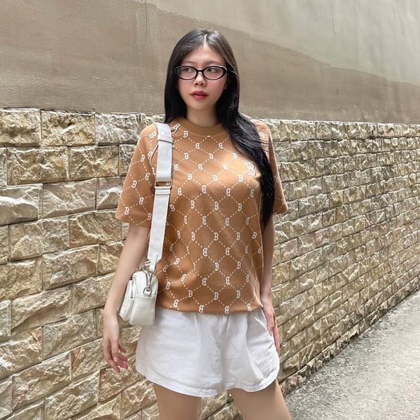 734 - Áo thun unisex cổ tròn MLB Jacquard Dia Monogram Brown - 3ATSM0144-43CAS