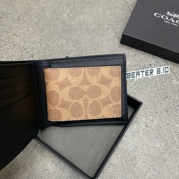 813 - Ví Coach Nam 3 In 1 Canvas Monogram Brown Dáng Gập Vuông, Kèm Card Holder - D2580 916