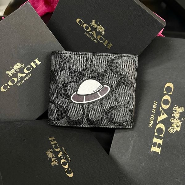 163 - Ví Coach da Nam 3 In 1 Canvas Dáng Gập Vuông, Kèm Card Holder