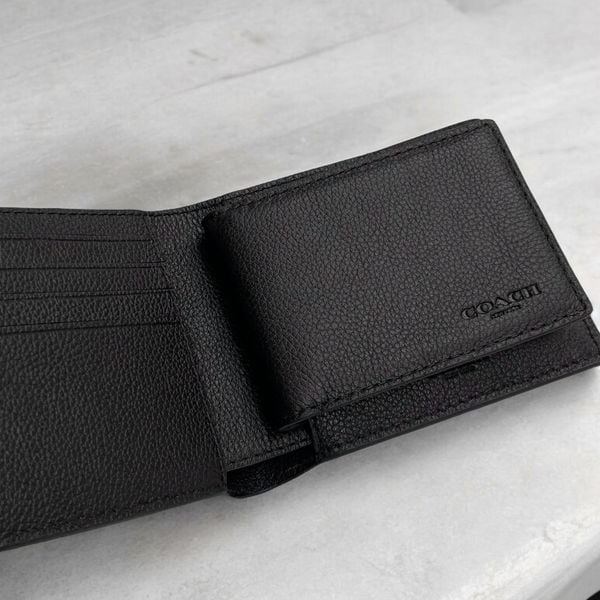 163 - Ví Coach da Nam 3 In 1 Canvas Dáng Gập Vuông, Kèm Card Holder