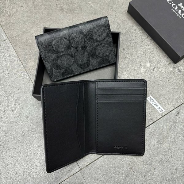 805 - Ví Coach Card Holder Signature Canvas Charcoal Black - F66549