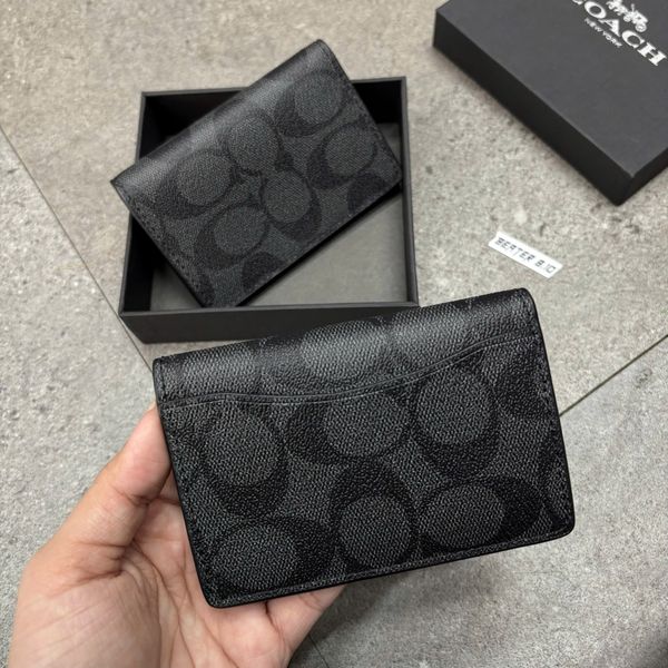 805 - Ví Coach Card Holder Signature Canvas Charcoal Black - F66549
