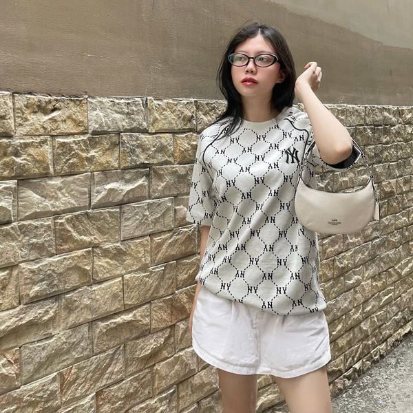 732 - Áo thun unisex cổ tròn MLB Jacquard Dia Monogram Grey - 3ATSM0144-50CRD