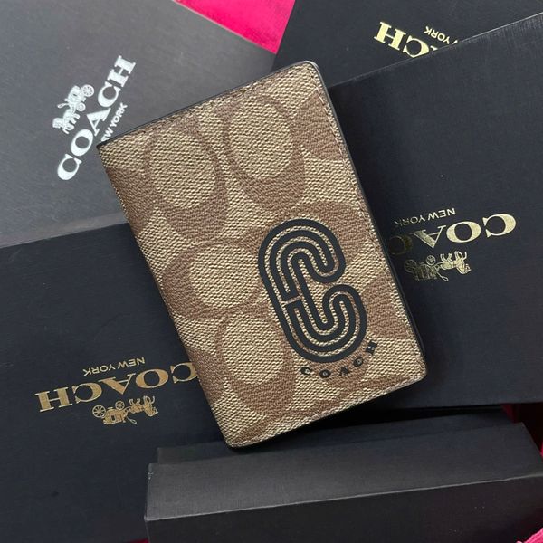 545 - Ví Coach Slim Bill Canvas Dáng Gập Đứng, Card Holder