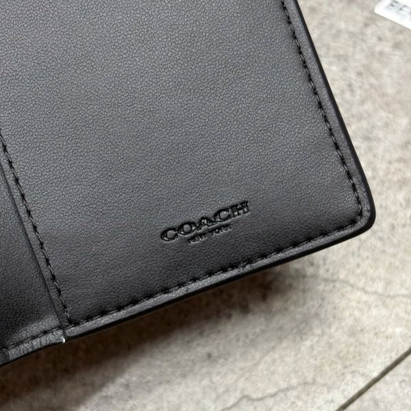 805 - Ví Coach Card Holder Signature Canvas Charcoal Black - F66549