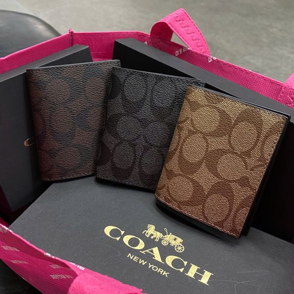 545 - Ví Coach Slim Bill Canvas Dáng Gập Đứng, Card Holder