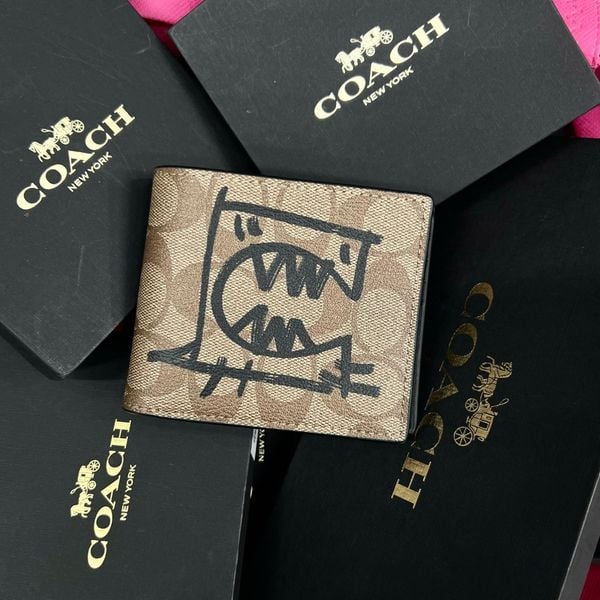 163 - Ví Coach da Nam 3 In 1 Canvas Dáng Gập Vuông, Kèm Card Holder