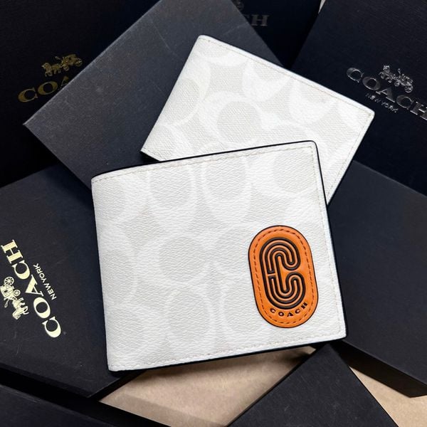 163 - Ví Coach da Nam 3 In 1 Canvas Dáng Gập Vuông, Kèm Card Holder