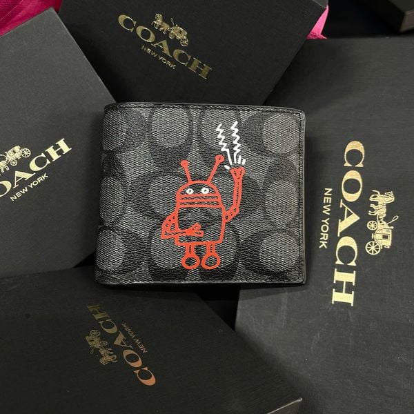 163 - Ví Coach da Nam 3 In 1 Canvas Dáng Gập Vuông, Kèm Card Holder