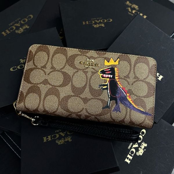 544 - Ví Coach Accordion Canvas Dáng Dài Khóa Zip