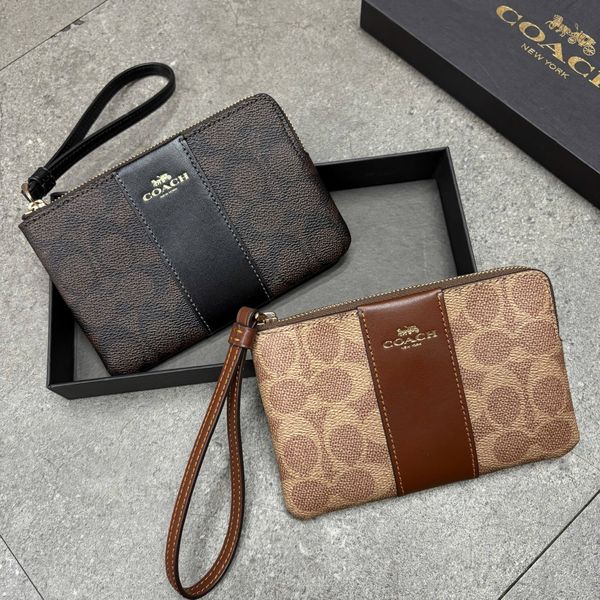 777 - Ví Coach Orange Corner Zip Monogram Wristlet in Signature Canvas - 91178 - IMNXU