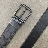 643 - Dây Thắt Lưng Da Nam COACH 38mm Khoá Đảo Chiều màu Xám Đen - CQ022 CQ/BK