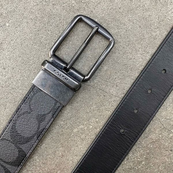 643 - Dây Thắt Lưng Da Nam COACH 38mm Khoá Đảo Chiều màu Xám Đen - CQ022 CQ/BK
