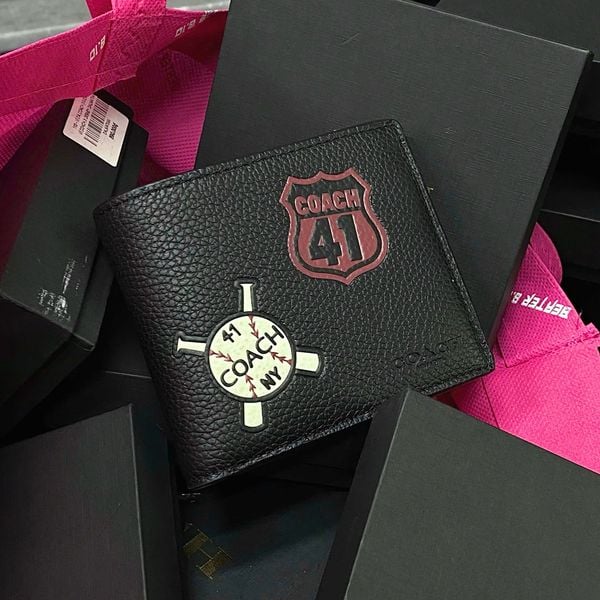 163 - Ví Coach da Nam 3 In 1 Canvas Dáng Gập Vuông, Kèm Card Holder