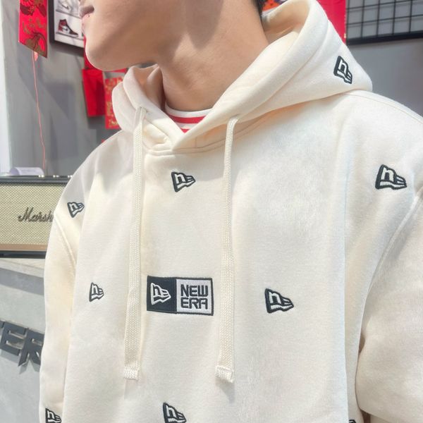 431 - Áo Hoodie New Era Logo Thêu Mini Màu Kem - 13540522