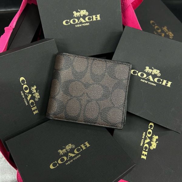 163 - Ví Coach da Nam 3 In 1 Canvas Dáng Gập Vuông, Kèm Card Holder