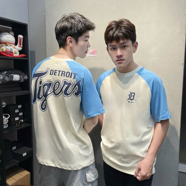 582 - Áo Thun New Era Detroit Tigers Retro Màu Kem Xanh - 14385048