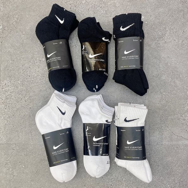 14 - Vớ Nike DRI-FIT chính hãng Thấp - Lửng - Cao Trắng/ Đen