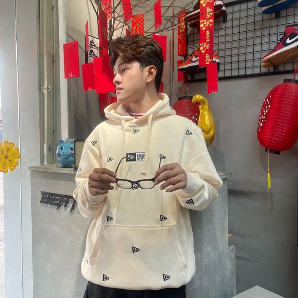 431 - Áo Hoodie New Era Logo Thêu Mini Màu Kem - 13540522