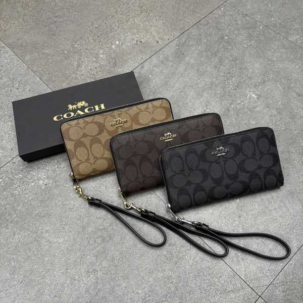 784 - Ví Coach Cầm Tay Dáng Dài Zip Signature Black - C4452