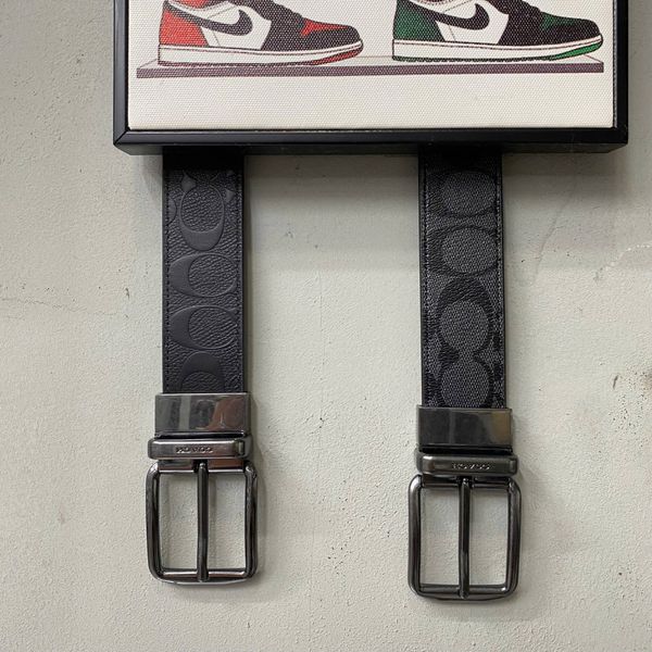 643 - Dây Thắt Lưng Da Nam COACH 38mm Khoá Đảo Chiều màu Xám Đen - CQ022 CQ/BK