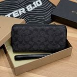 823 - Ví Coach cầm tay dáng dài khóa Zip Around Wallet In Signature Canvas 'Charcoal/Black' - CW778