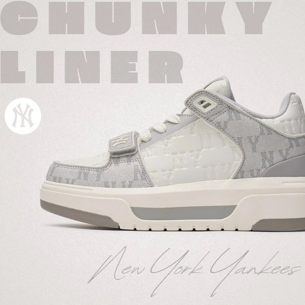 694 - Giày MLB Chunky Liner Mid Classic Monogram NY Xám - 3ASXCMM4N-50GRS