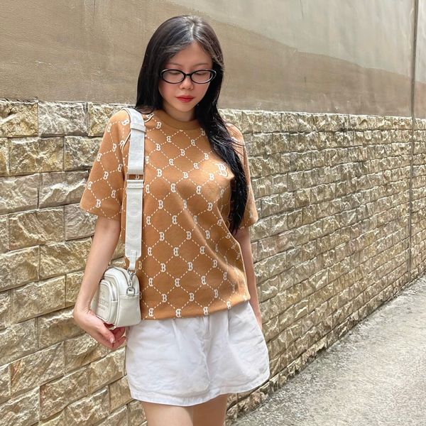 734 - Áo thun unisex cổ tròn MLB Jacquard Dia Monogram Brown - 3ATSM0144-43CAS