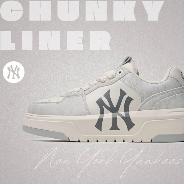 697 - Giày MLB Chunky Liner Denim Classic Mono New York Yankees Xám - 3ASXCLD4N-50GRS