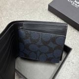796 - Ví Coach 3 In 1 Canvas Monogram Navy Dáng Gập Vuông, Kèm Card Holder