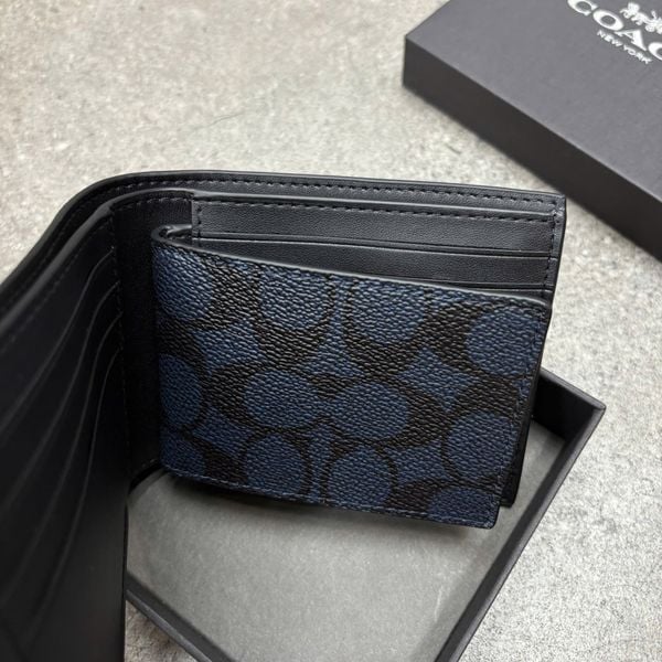 796 - Ví Coach Nam 3 In 1 Canvas Monogram Navy Dáng Gập - Kèm Card Holder