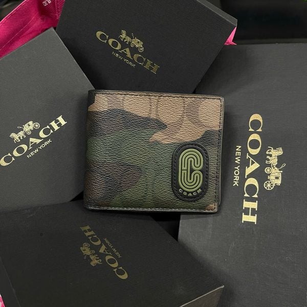 163 - Ví Coach da Nam 3 In 1 Canvas Dáng Gập Vuông, Kèm Card Holder