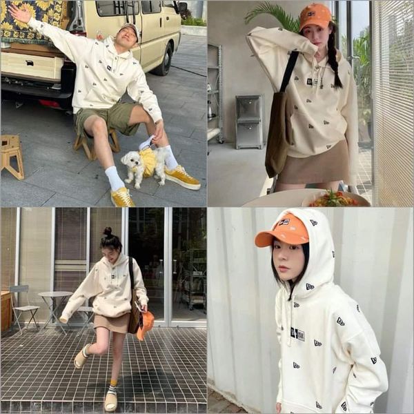 431 - Áo Hoodie New Era Logo Thêu Mini Màu Kem - 13540522