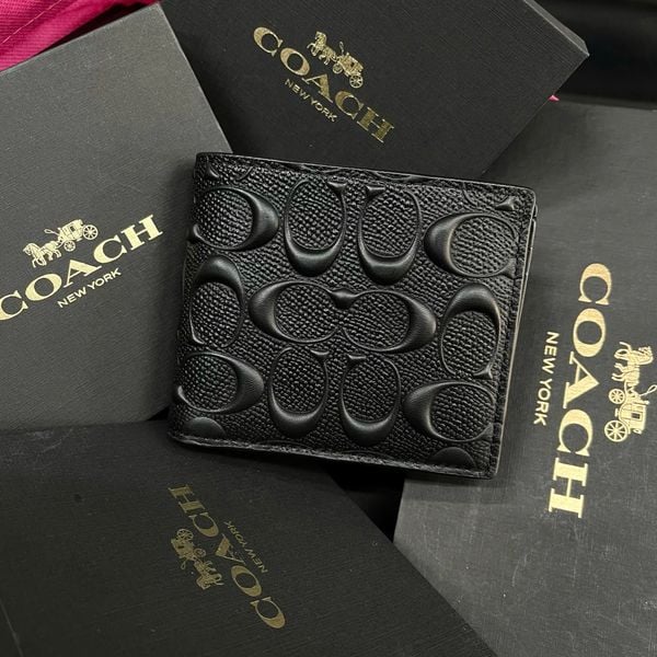 163 - Ví Coach da Nam 3 In 1 Canvas Dáng Gập Vuông, Kèm Card Holder