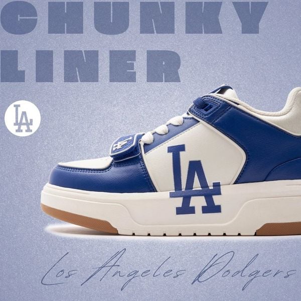 423 - Giày MLB Chunky Liner Mid Saffiano LA Dodgers Blue - 3ASXLMF3N-07BLS