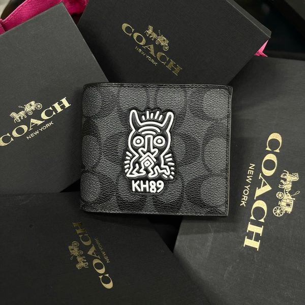 163 - Ví Coach da Nam 3 In 1 Canvas Dáng Gập Vuông, Kèm Card Holder