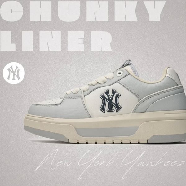 618 - Giày MLB Chunky Liner SL Saffiano New York Yankees Xám - 3ASXCLS4N-50GRS