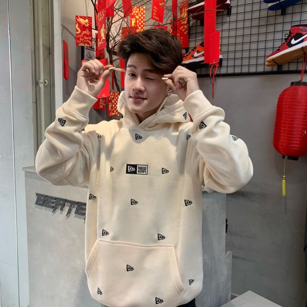 431 - Áo Hoodie New Era Logo Thêu Mini Màu Kem - 13540522